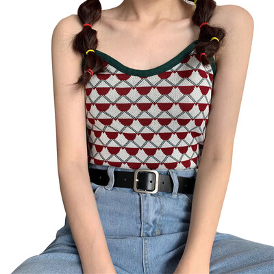 

Women Summer Fashion Concise Casual All-match Slim Fit Sexy Color-blocked Short Style Camisole