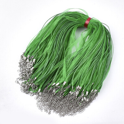 

Waxed Cord&Organza Ribbon Necklace Making with Iron Lobster Claw Clasps Platinum LimeGreen 176"178"45455cm 7mm