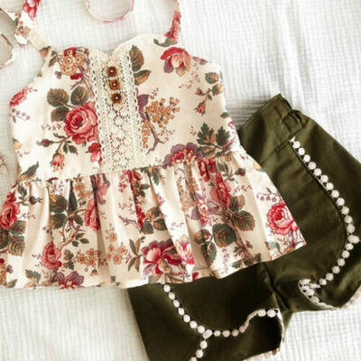 

US Toddler Kid Baby Girl Flower Tops Shorts Pants 2PCS Outfit Summer Clothes Set