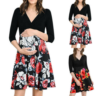 

Summer Pregnant Dress Women Maternity Short Sleeve Casual Printed Sundress