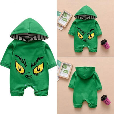 

Infant Baby Boys Girls Clothes Fashion Kids Cartoon Monster Eyes Hooded Romper Jumpsuit Bodysuit Cotton Outfit Green 3-6M