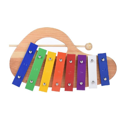 

Wood Pine Xylophone 8-Note 3mm Colorful Aluminum Plate with Handle Wooden Mallet Stick Exquisite Percussion Toddle Kid Musical Toy