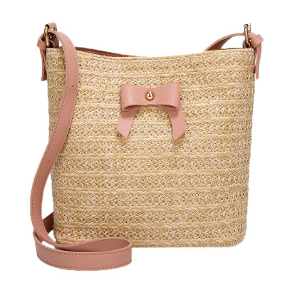 

Tailored Women Casual Shoulder Bag Bow Straw Bags Woven Bucket Bag Handbag Crossbody Bag