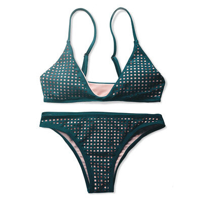 

Stylish Cutwork Two-Tone Womens Bikini Set