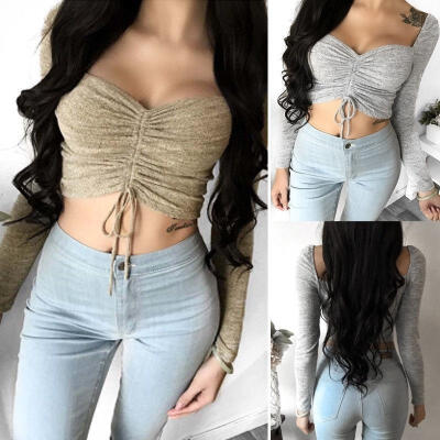 

Fashion Women Casual Off Shoulder Tank Top Vest Blouse Long Sleeve Crop Tops