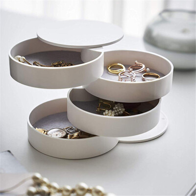 

Gobestart Jewelry Storage Box 4-Layer Rotatable Jewelry Accessory Storage Tray with Lid