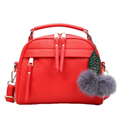 

Solid Color Pompom Leaf Pendant Faux Leather Women Tote Crossbody Shoulder Bag