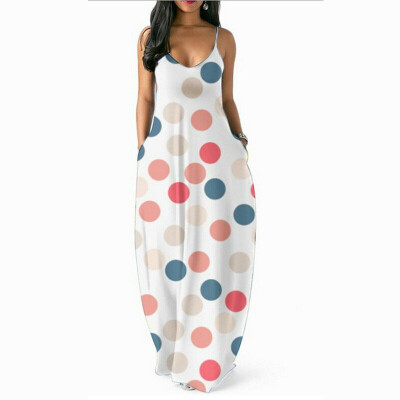 

Women Summer Casual Sleeveless Polka Dot Skirt Evening Party Beach Long Dress