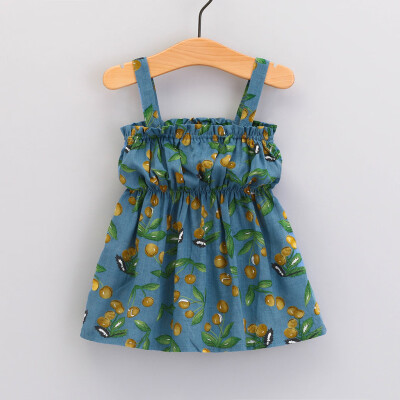 

Toddler Baby Kids Girls Ruched Strap Cherry Print Summer Dress Casual Clothes