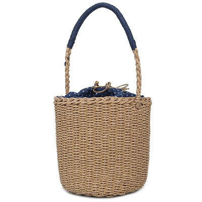 

Fashion Women Straw Bucket Bag Drawstring Holiday Beach Vintage Boho Casual Mini Handbag Shoulder Bag Khaki