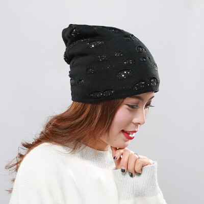 

Tailored Men And Women Autumn Winter Sequin Knitted Hats Indoor Plus Warm Wool Knit Caps