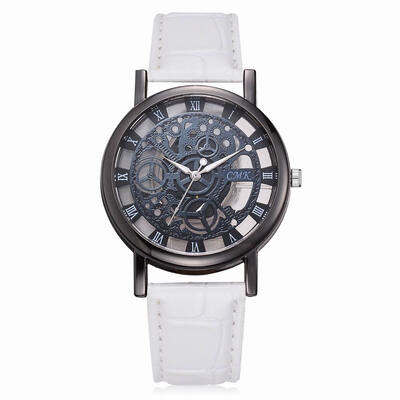 

J001 Men Engraving Hollow Leather Band Quartz Dress Watch