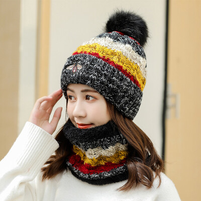 

Womens hat autumn winter wool warm-keeping knit cap small-bee head cap two-piece suit