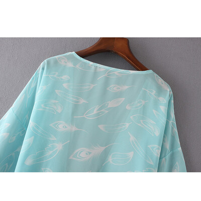

Women Summer Shirt Kimono Vintage Print Blouse Boho Cardigan Loose Beach Cover Up Outerwear Blue