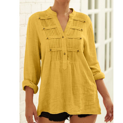 

Tailored Women Casual Solid V-Neck Long Sleeve Blouse Shirt Loose Button Tops