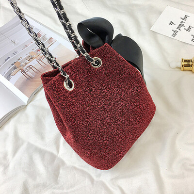 

Tailored Fashion Women Velvet Bowknot Chain Crossbody Bag Bucket Bag Shoulder Bag Black