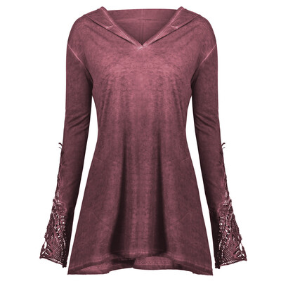 

Starmoon Womens Casual Long Sleeve Lace Crochet Panel Plus Size Hoodie Blouse Tops
