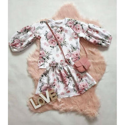 

US Toddler Kids Baby Girl Autumn Clothes Floral Tops Skirt Dress Overalls Outfit