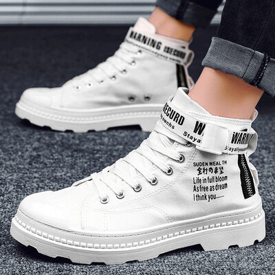 

2019 new autumn high shoes mens canvas shoes Korean version of the trend of sports&leisure shoes wild Gaobang mens shoes