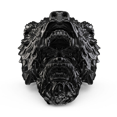 

Norse Mythology Viking Bear Man Titanium Steel Vintage Huge Black Ring For Men Personalized Jewelry