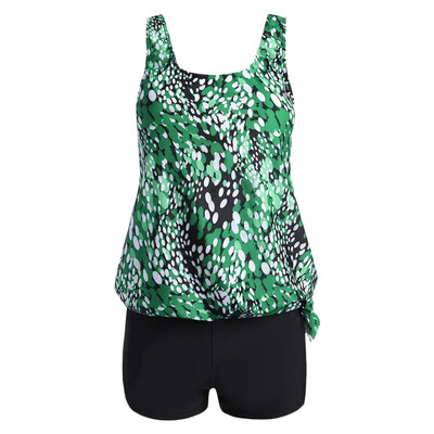 

Plus Size Blouson Printed Tankini