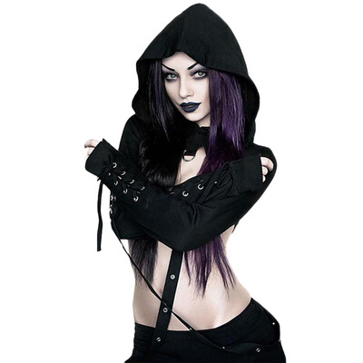 

Toponeto Women Vintage Lumbar Sexy Gothhic Zipper Sweatshirt Lace Long Sleeve Coat