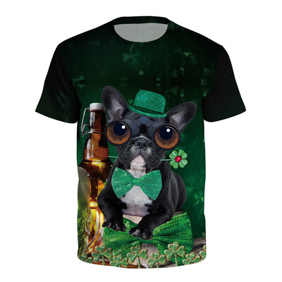 

Nomeni Unisex Men Women StPatricks Day Green Leaf Print Short Sleeve Tee Shirt Top