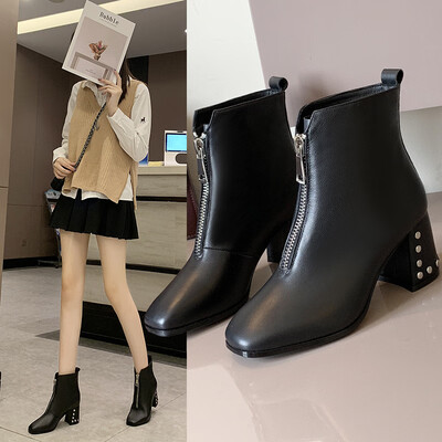 

The first layer of leather high-heeled ankle boots womens winter new European&American Britis