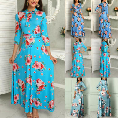 

Women Long Sleeve Floral Boho Ladies Party Bodycon Maxi Dress Clothing Plus Size