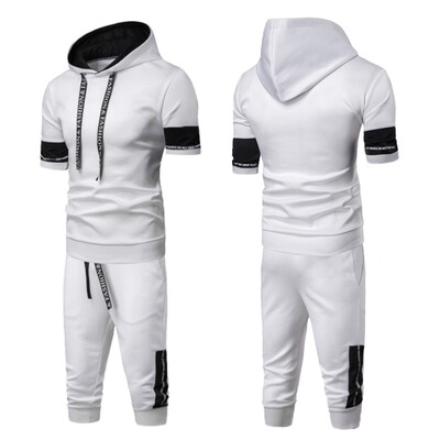 

Toponeto Summer New Comfortable Fashion 0Short Sleeve Pants Ttitching Hooded Mens Suit