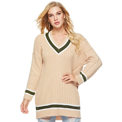 

Tailored Womens Long Sleeve V Neck Pullover Sweater Ladies Loose Blouse Knitting Top