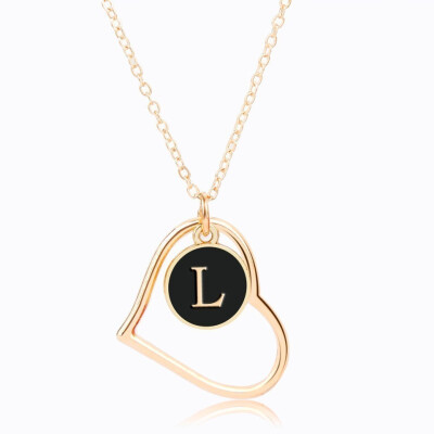 

Hollow Love Heart Pendant Letters Necklace For Women Double Side Trendy Jewelry With Lettering From A-Z Necklaces&Pendants