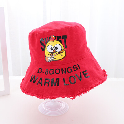 

New Korean version of female summer fringed bonnet cartoon letters printing&dyeing fisherman bonnet sunshade sunscreen hat