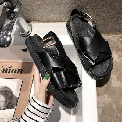 

Sandals woman 2019 summer new student Korean version of leisure thick-bottomed Roman black instide network celebrity fairy style