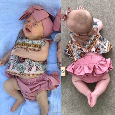 

3Pcs Newborn Baby Girls Princess Floral Top Short Pants Headband Outfits Clothes