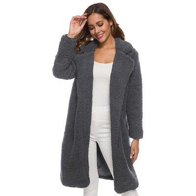 

Women Autumn Winter Loose Winter Solid Color Jackets Lapel Casual Long Sleeve Warm Cashmere Wool Coat