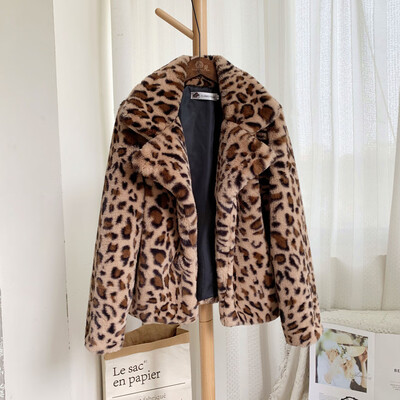 

〖Follure〗Women Fashion Autumn And Winter Leopard Print Loose Short Windbreaker Lamb Coat