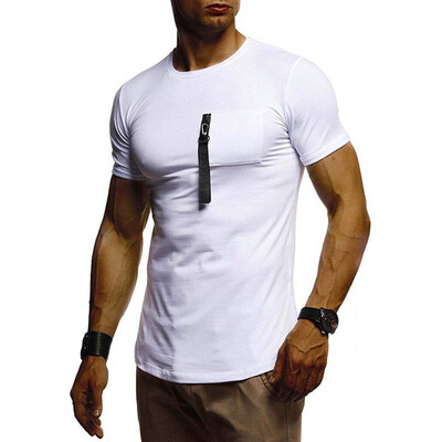 

Toponeto Mens T-shirt Short Patchwork Sleeve Crew Neck Muscle Basic Top Slim Fit Tee