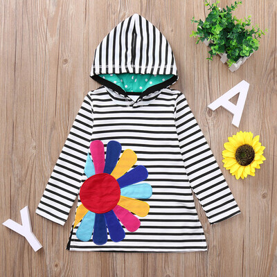

Toddler Baby Girl Stereoscopic Cartoon Striped Hoodie Dress Long Sleeve Clothes