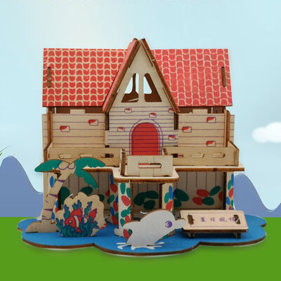 

Tailored Kids 3D wooden DIY Houses Jigsaw Children Castle Construction Pattern Puzzle Toy