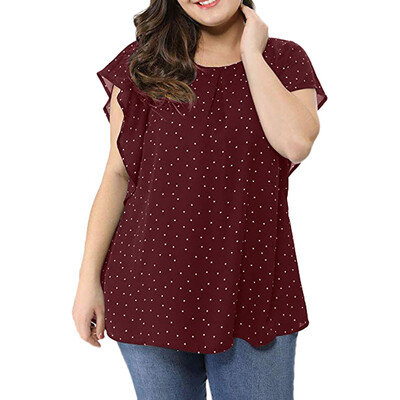 

Roseonmyhand Womens Summer Plus Size Ruffle Sleeve Shirt Top Polka Dot Chiffon Blouse