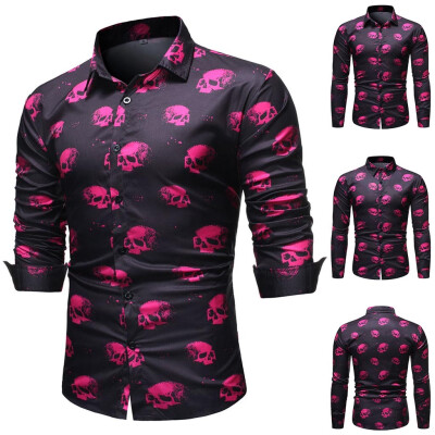 

Tailored Mens Autumn New Casual Fashion Skeleton Printing Slim Lapel Long Sleeve Shirt