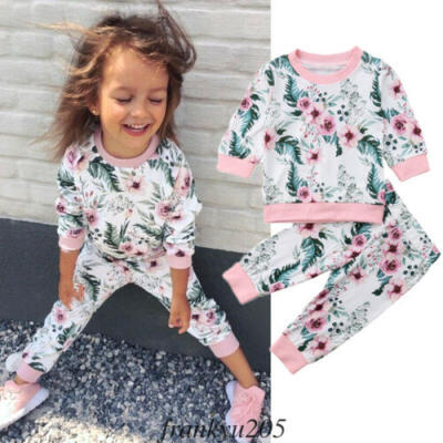 

AU Flowers Newborn Kids Baby Girl Top Sweater Long Pants Leggings Outfit Clothes