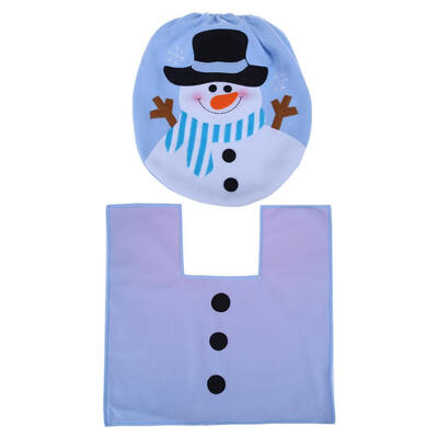 

2pcs Christmas Snowman Toilet Lid Seat Cover Rug Foot Mat Non-slip Bathroom