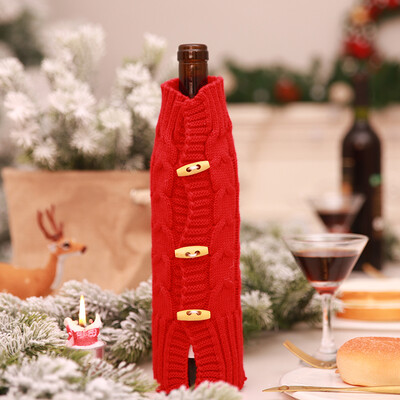 

Christmas Decoration Retro Knitting Long Button Wine Bottle Cover Clothes