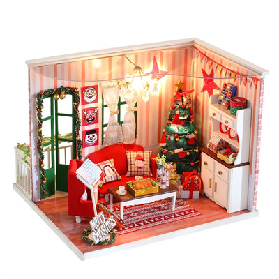 

Gotoamei Wooden DIY Miniature House Furniture LED House Decorate Creative Christmas Gifts