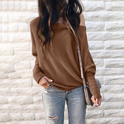 

Autumn Ladies Fashion Off Shoulder Tops Solid Color Casual Bat Shirts Women Loose T-shirt Long Sleeve Blouse