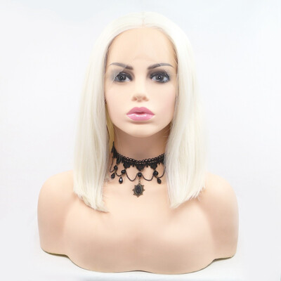 

Amazing Star Lace Frontal Wigs Bob Wig Straight Hair Silver Color Heat Resistant Middle Part Synthetic Hair Wigs