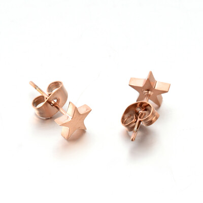 

304 Stainless Steel Ear Studs Star Rose Gold 7x7mm Pin 08mm