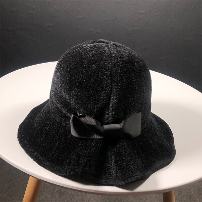 

Peipai Korean version Hat Womens autumn&winter chenille fisherman hat British&Japanese Bow Hat folding basin hat